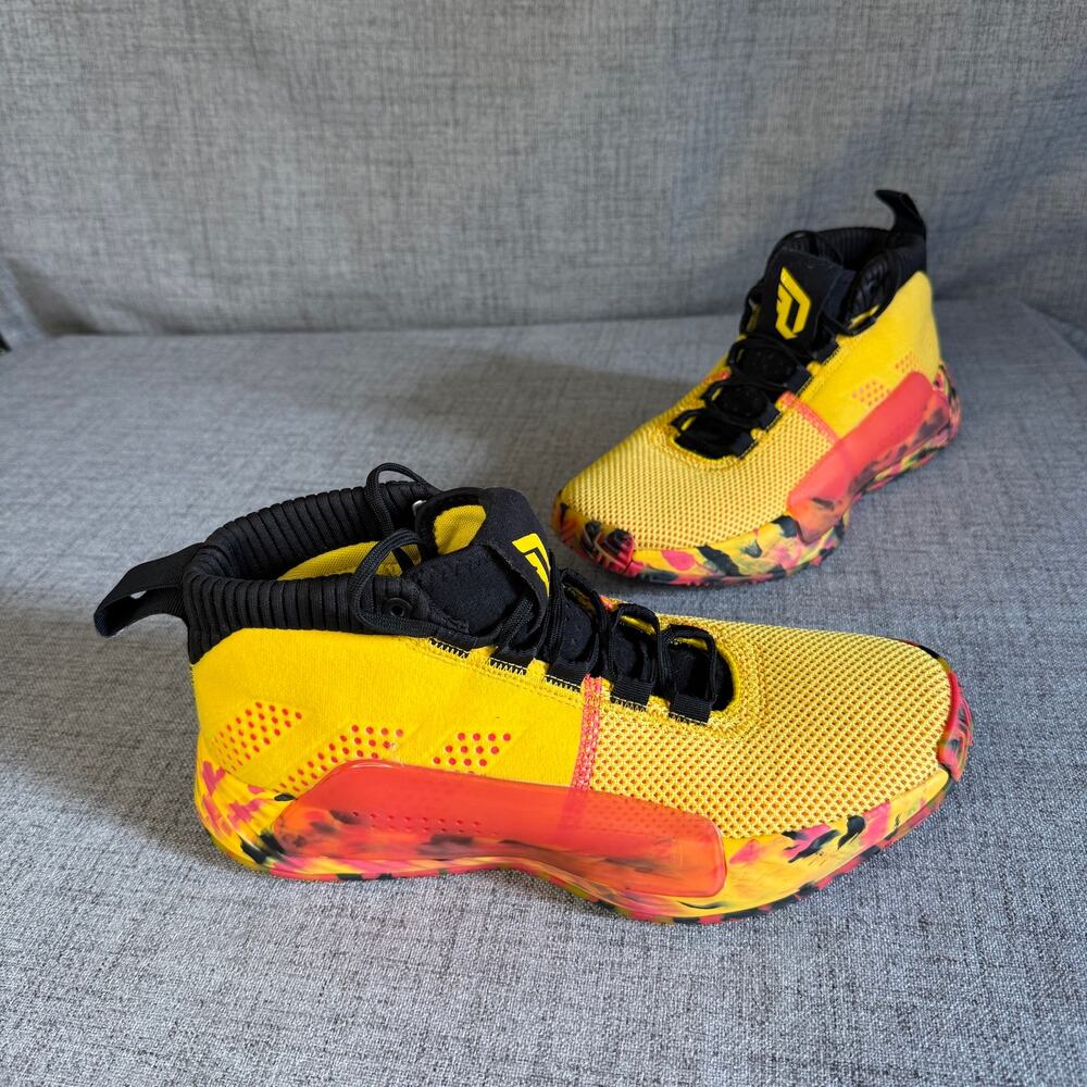 Adidas Dame 5 Basketball Shoes Mens 8.5 Yellow Black BB9315 Damian Lillard